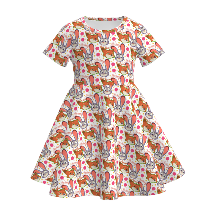 Zootopia inspired all-over printed twirly dress for girls
