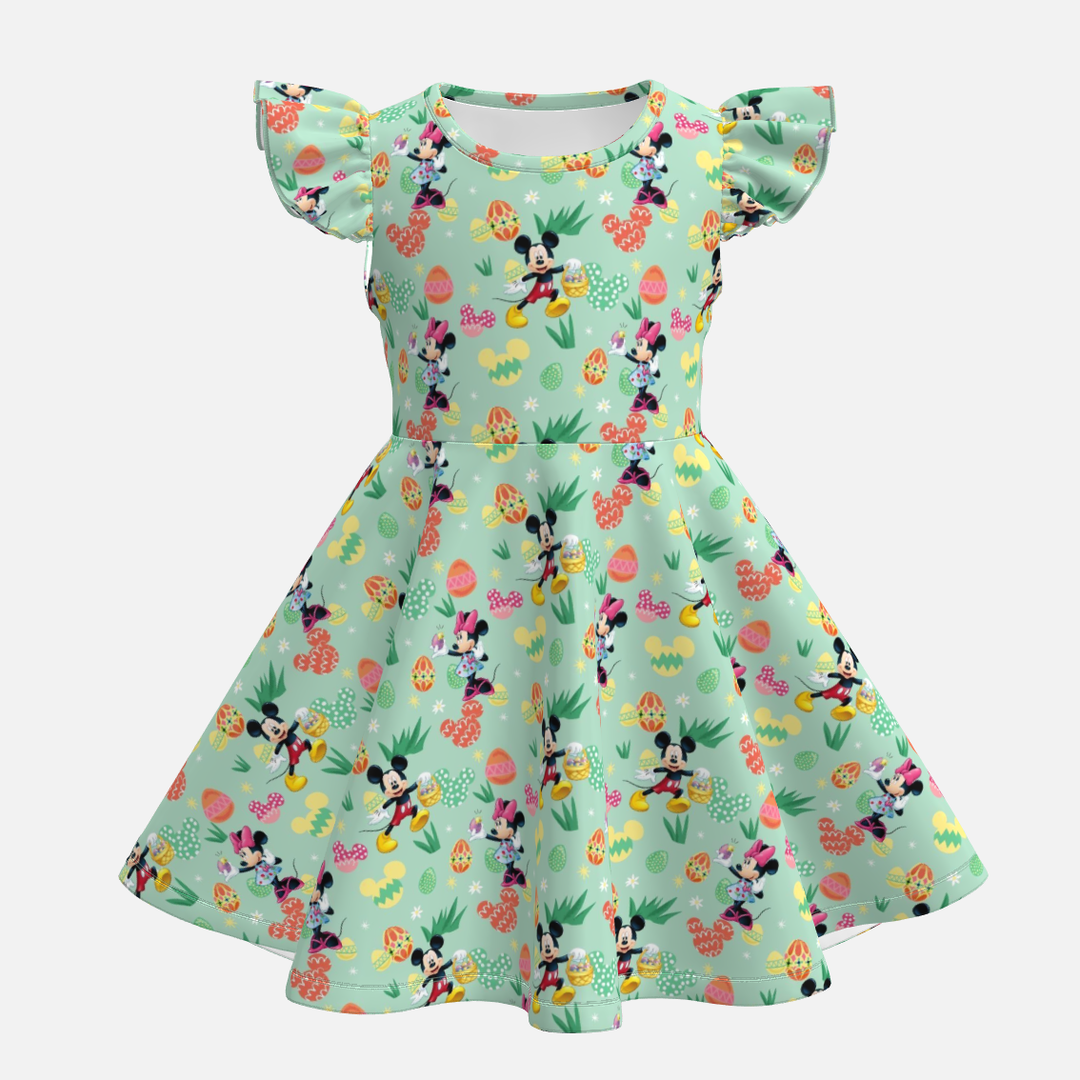 Easter Girls cartoon cute printed short sleeve dress