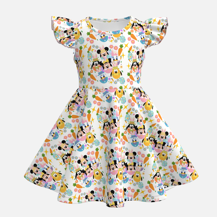 Easter Girls cartoon cute printed short sleeve dress