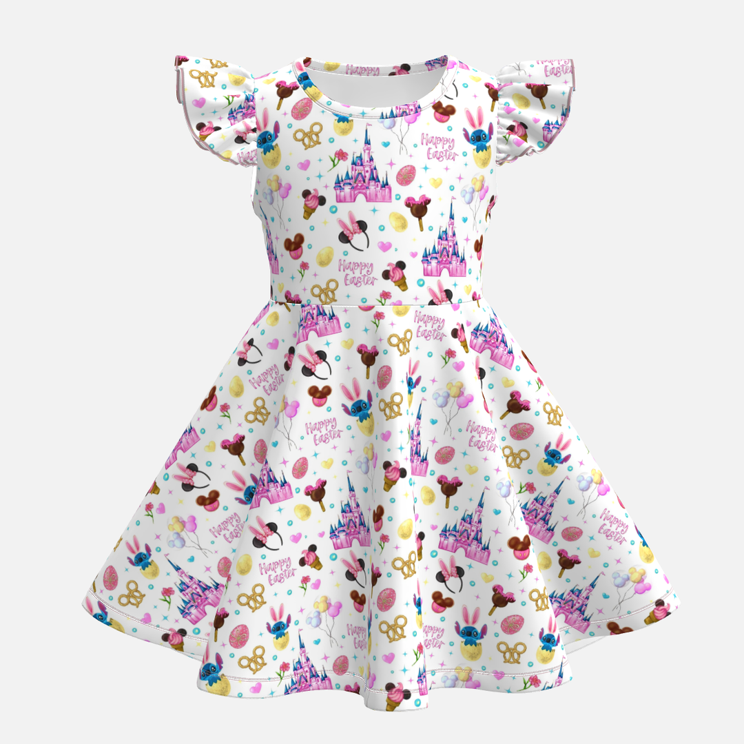 Easter Girls cartoon cute printed short sleeve dress