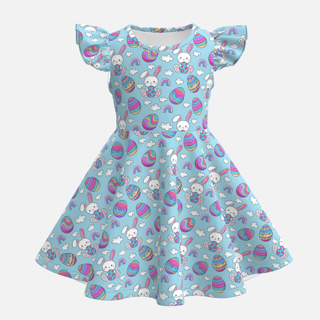 Easter Girls cartoon cute printed short sleeve dress