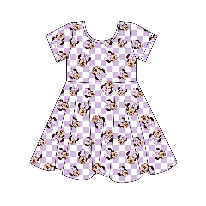 Girls cartoon cute printed short sleeve twirl dress