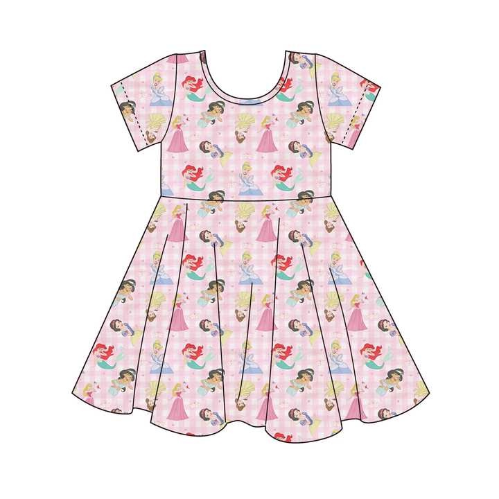 Girls cartoon cute printed short sleeve twirl dress