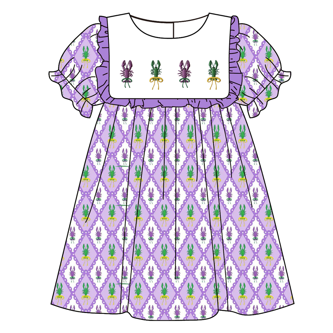 Mardi Gras themed embroidery purple diamond print sisters outfit