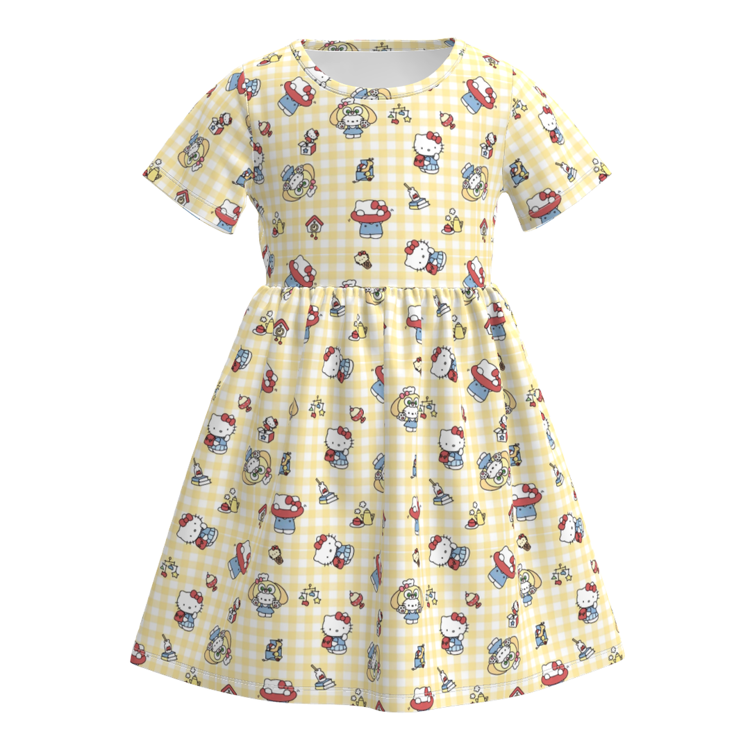 Girls cartoon cute printed short sleeve dress