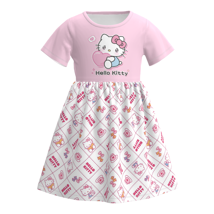 Girls cartoon cute printed short sleeve dress