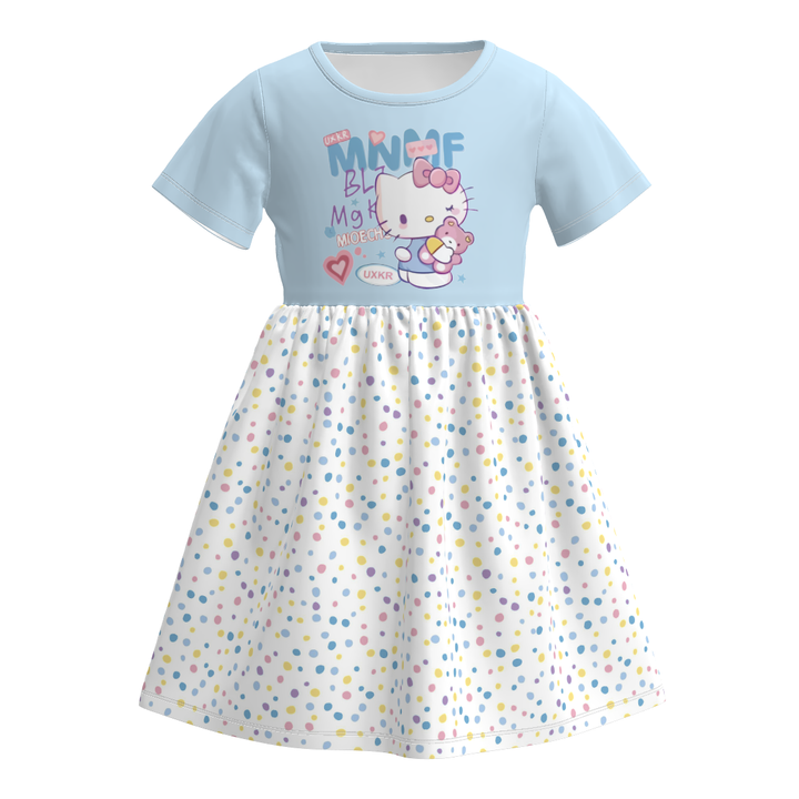 Girls cartoon cute printed short sleeve dress