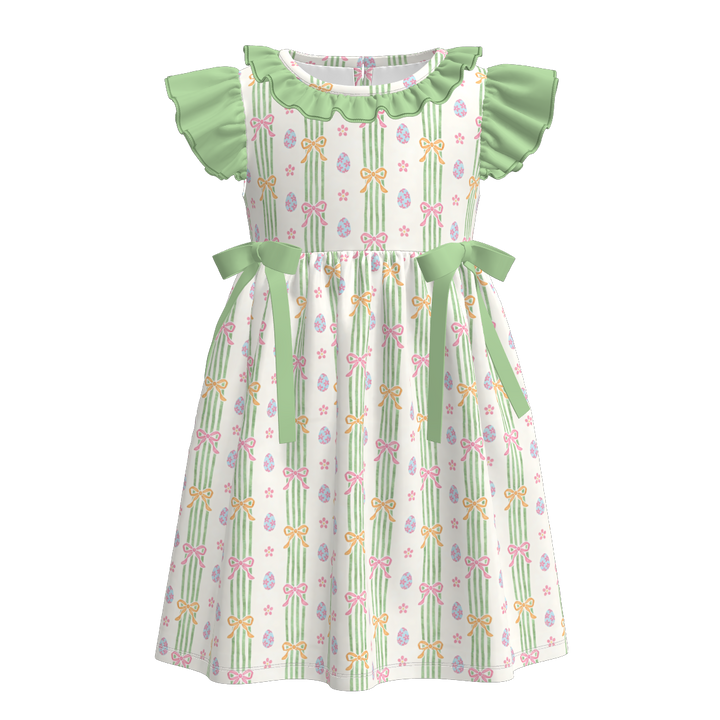 Easter themed all-over printed bowknot dress for girls