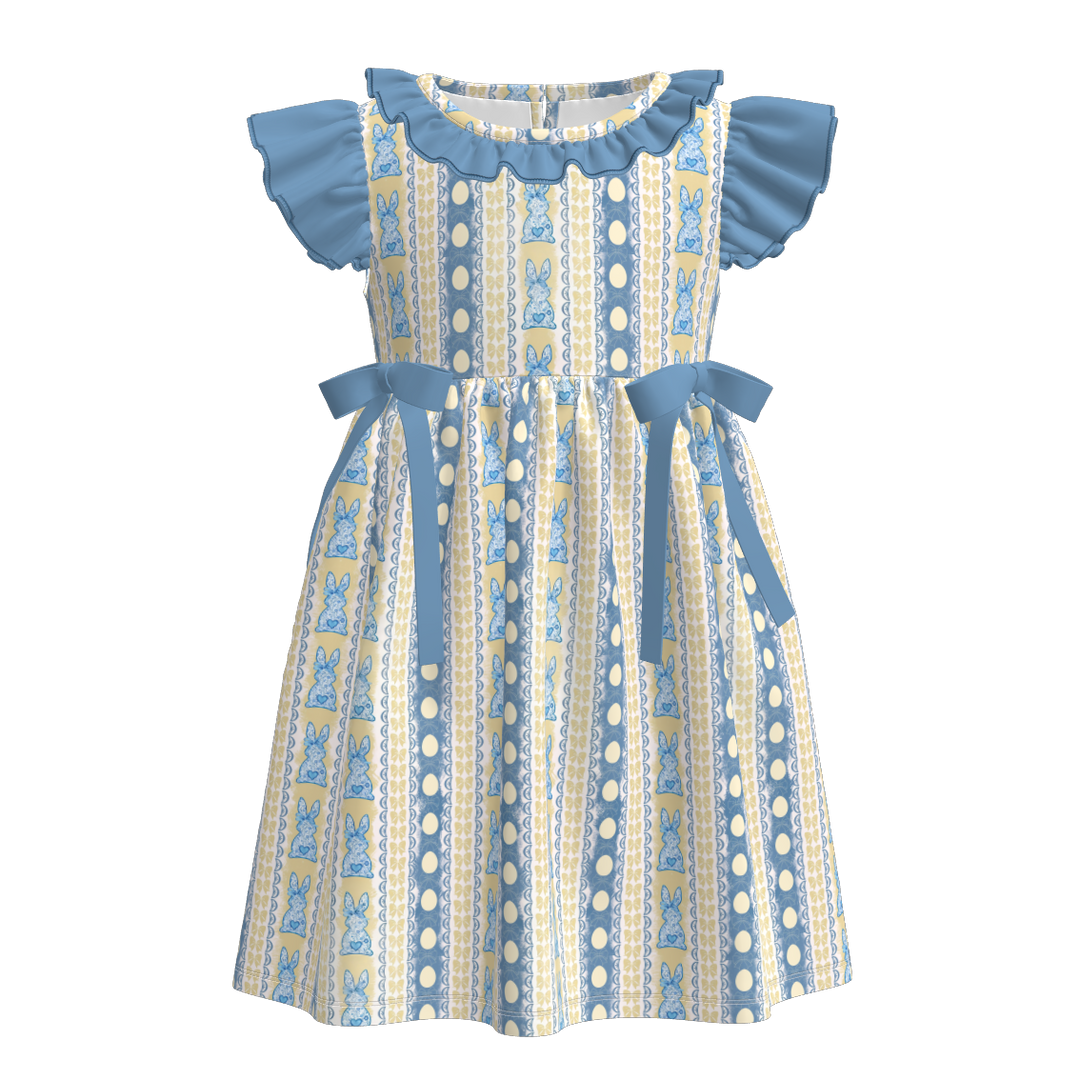Easter themed all-over printed bowknot dress for girls