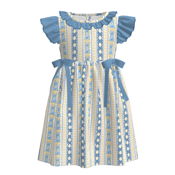 Easter themed all-over printed bowknot dress for girls