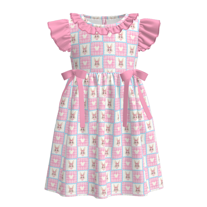 Easter themed all-over printed bowknot dress for girls
