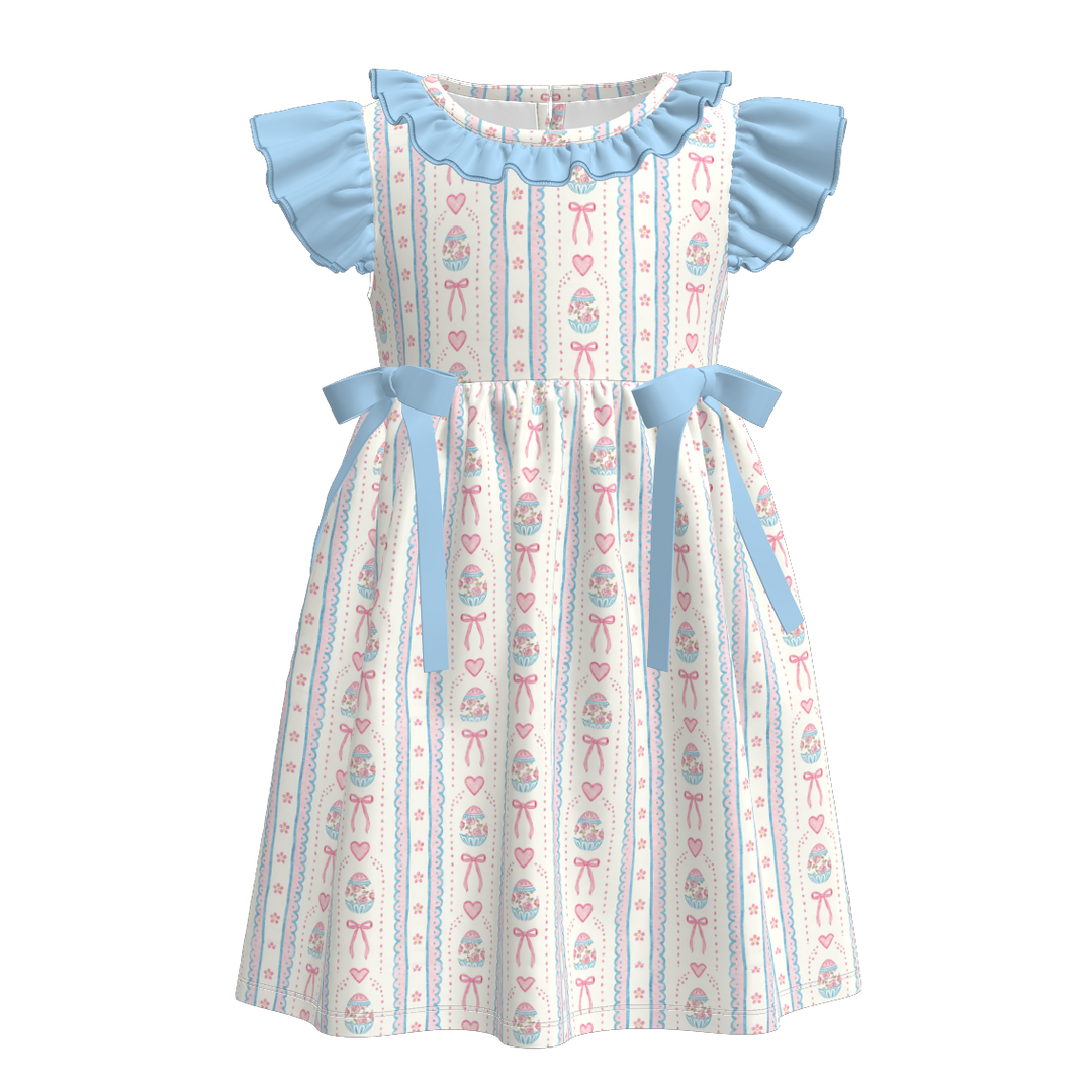 Easter themed all-over printed bowknot dress for girls