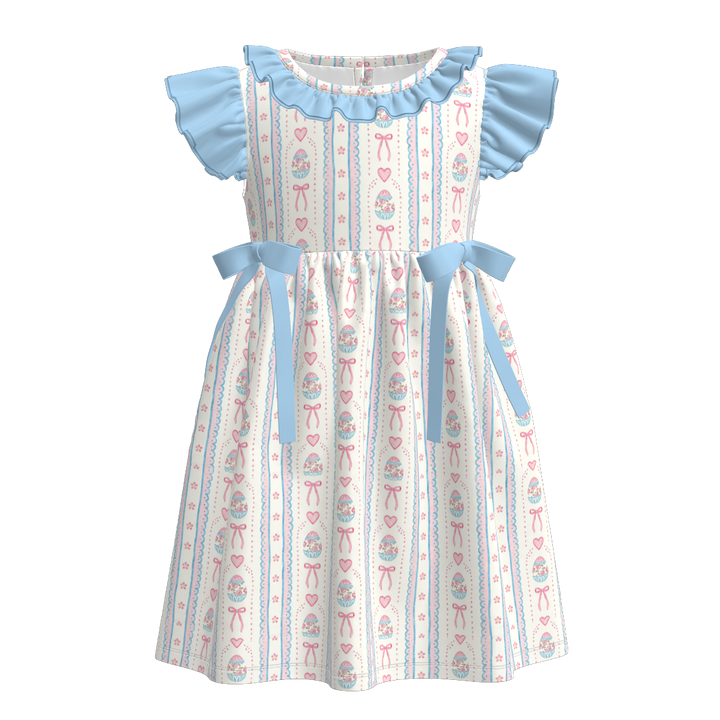 Easter themed all-over printed bowknot dress for girls