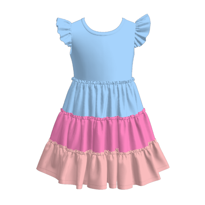 Girls Color-blocked splicing ruffle dress