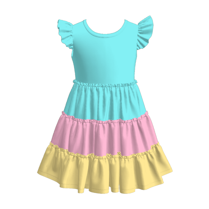 Girls Color-blocked splicing ruffle dress