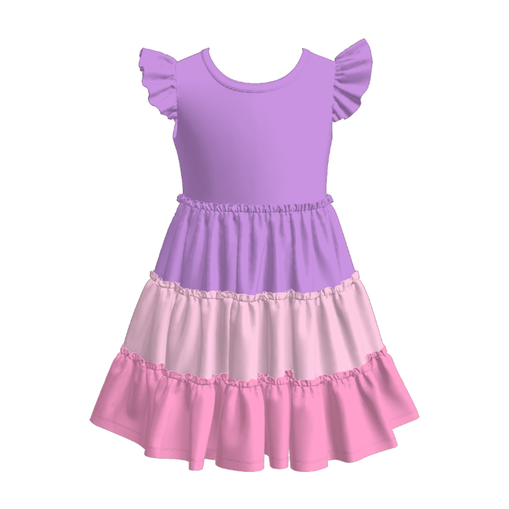 Girls Color-blocked splicing ruffle dress