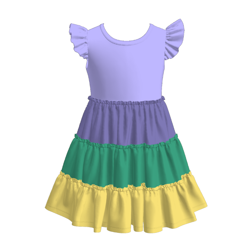 Girls Color-blocked splicing ruffle dress