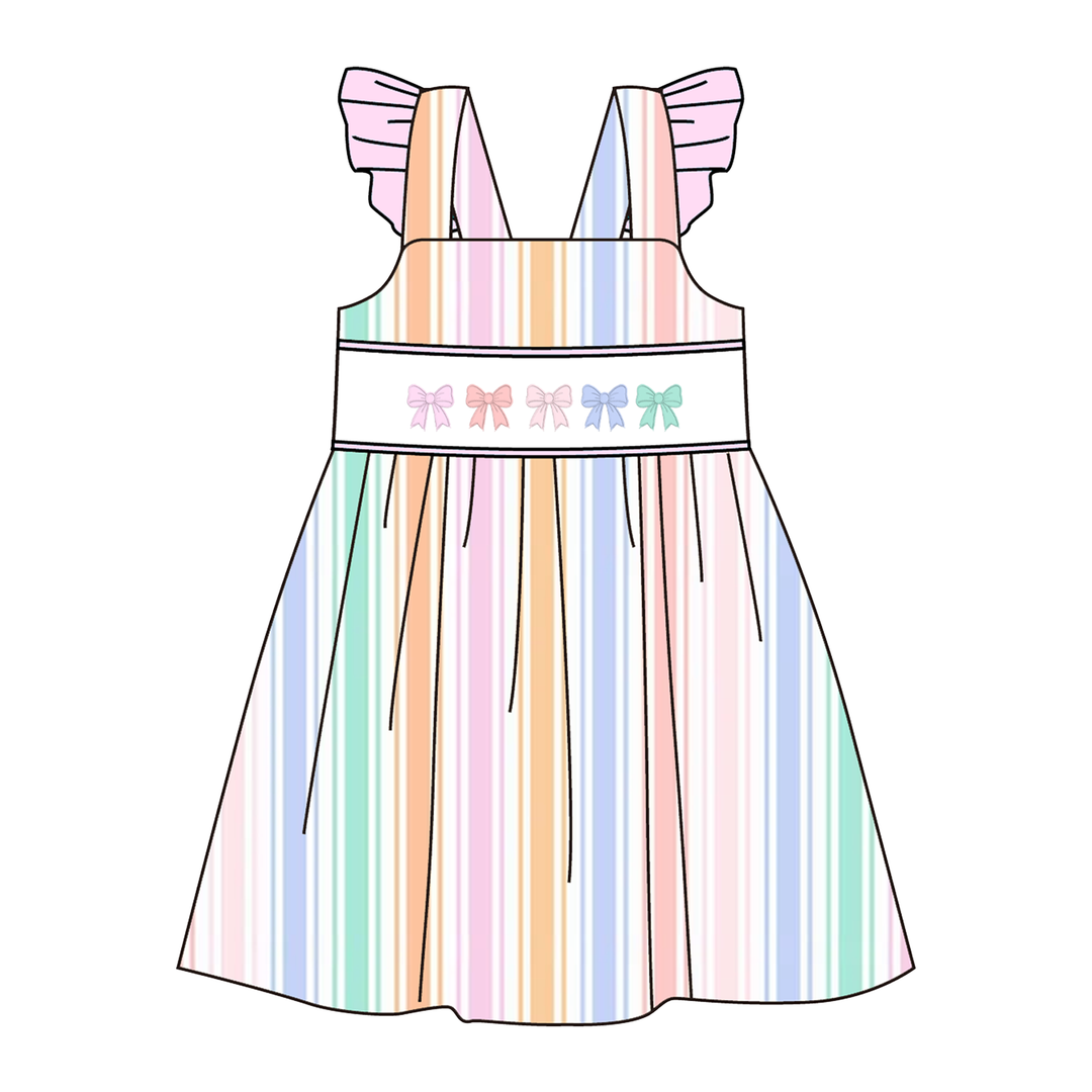 Candy-colored striped embroidered sibling outfits-Customizable name