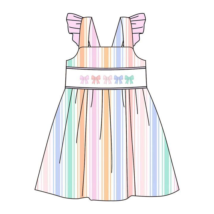Candy-colored striped embroidered sibling outfits-Customizable name