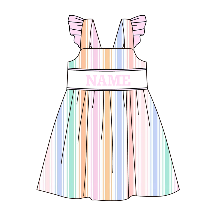 Candy-colored striped embroidered sibling outfits-Customizable name