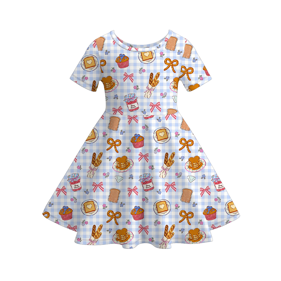 Fun Childlike bread fries printed twirl dress for girls