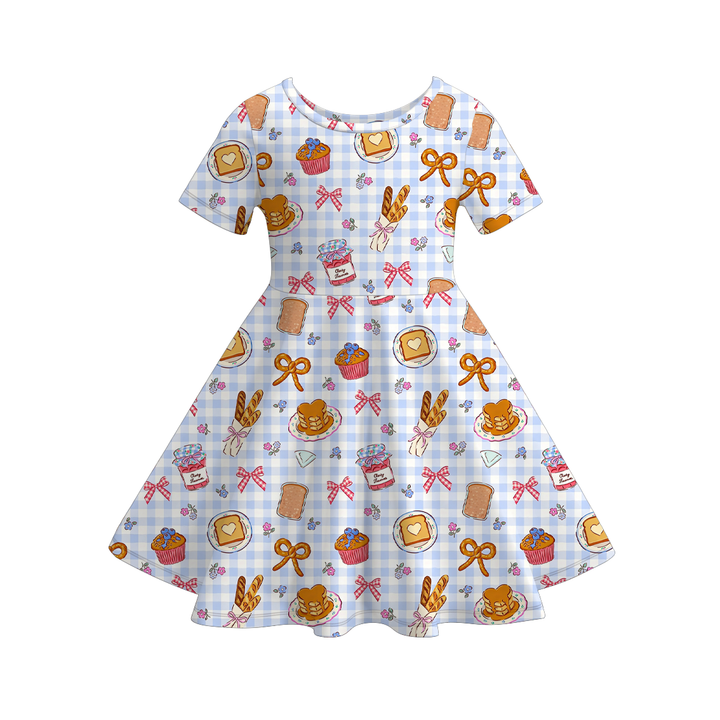 Fun Childlike bread fries printed twirl dress for girls