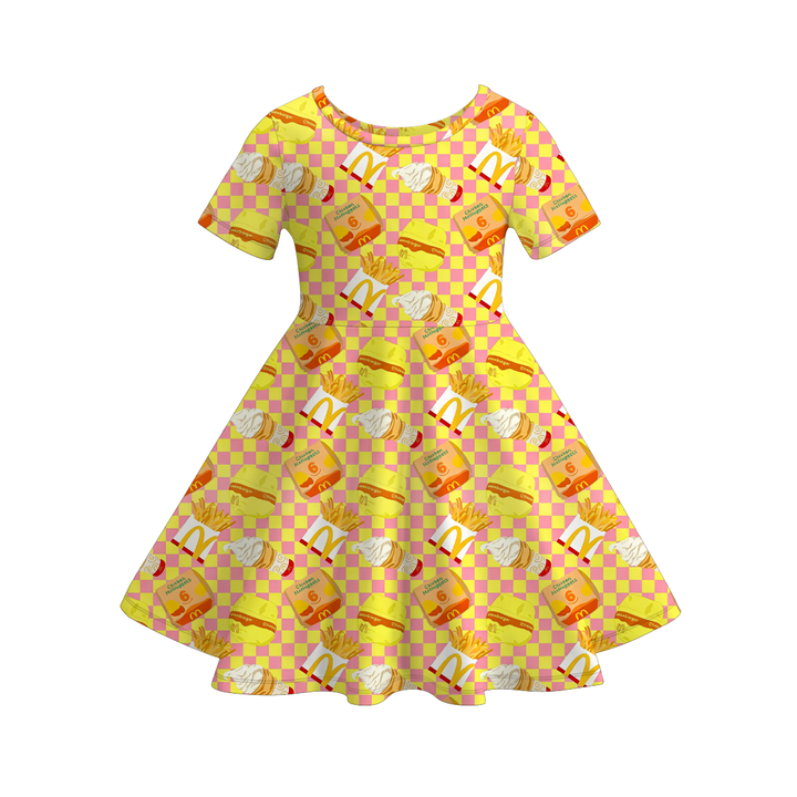 Fun Childlike bread fries printed twirl dress for girls