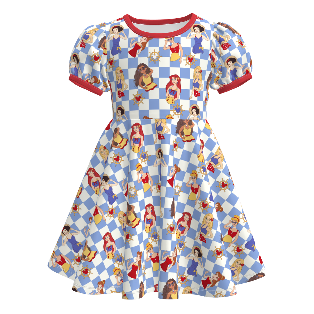 Girls' princess vacation printed summer dress sibling outfits