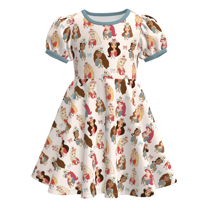 Girls' princess navy themed printed summer dress sibling outfits