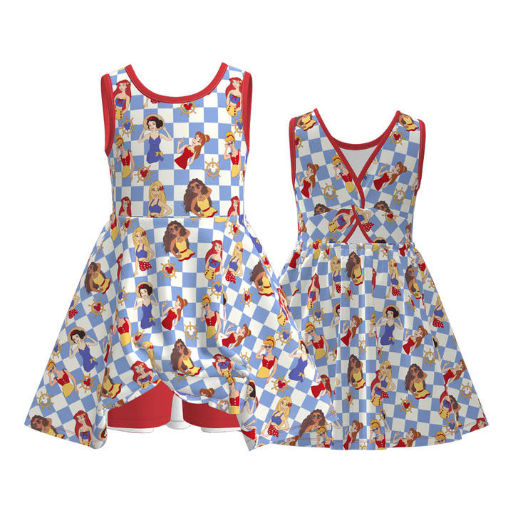 Girls' princess vacation printed summer dress sibling outfits