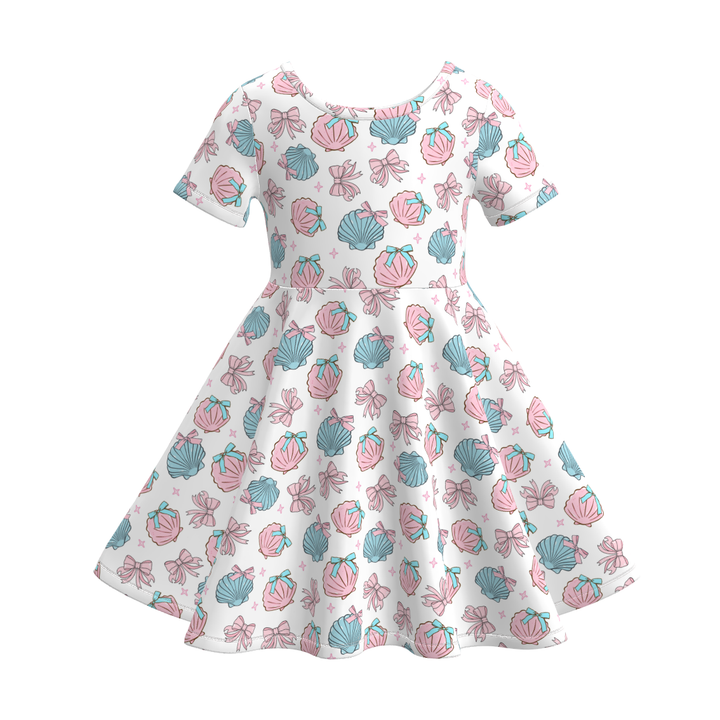 Girls short sleeved marine theme twirly dress for summer