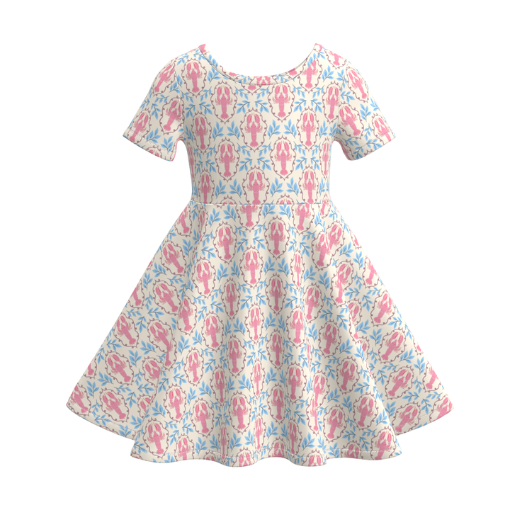 Girls short sleeved marine theme twirly dress for summer