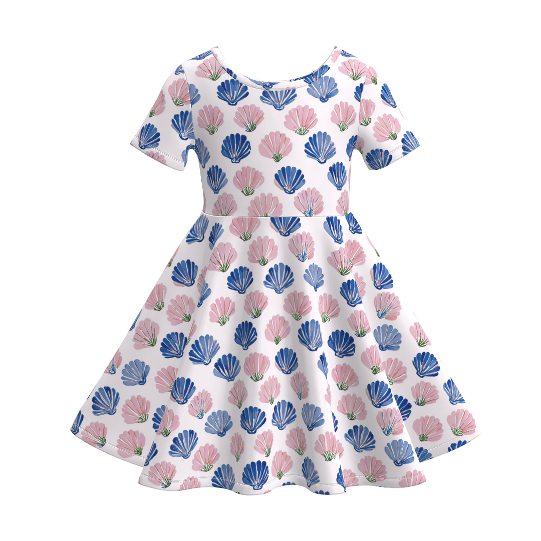 Girls short sleeved marine theme twirly dress for summer