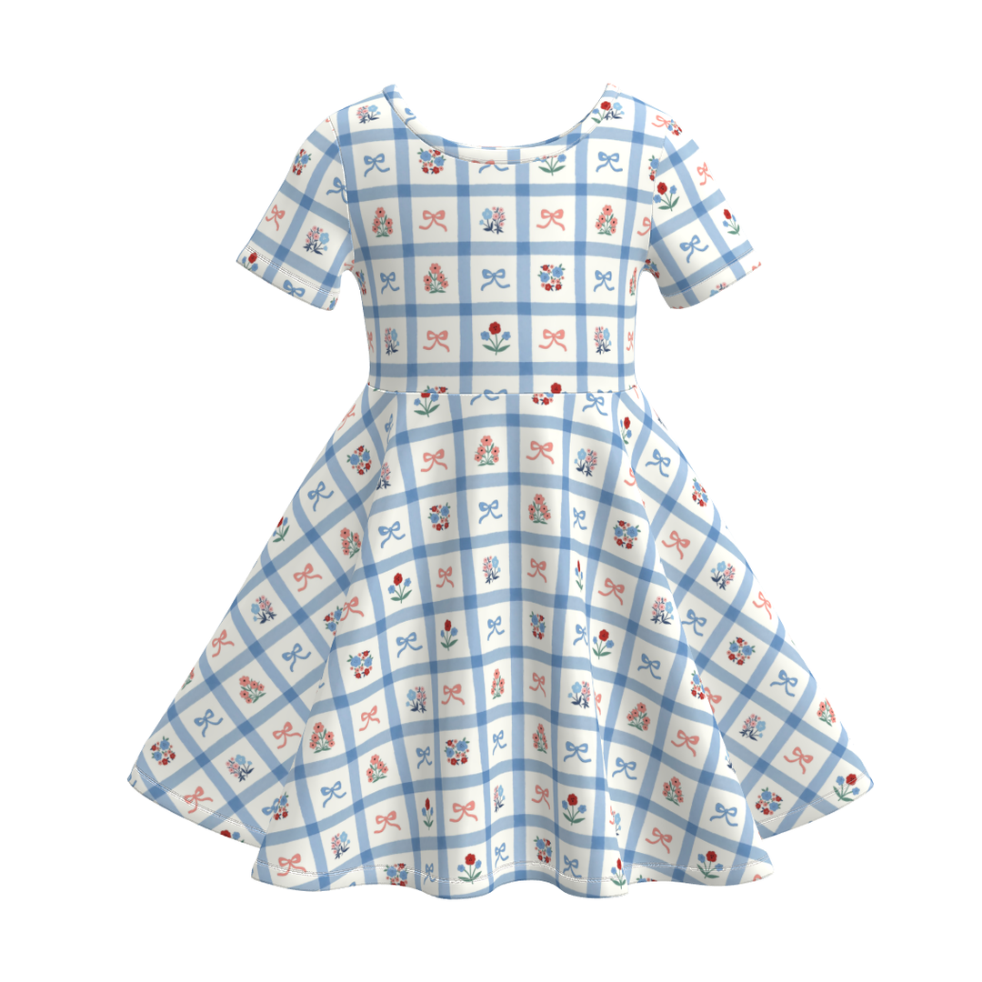 Girls short sleeved  Pastoral floral twirly dress for summer