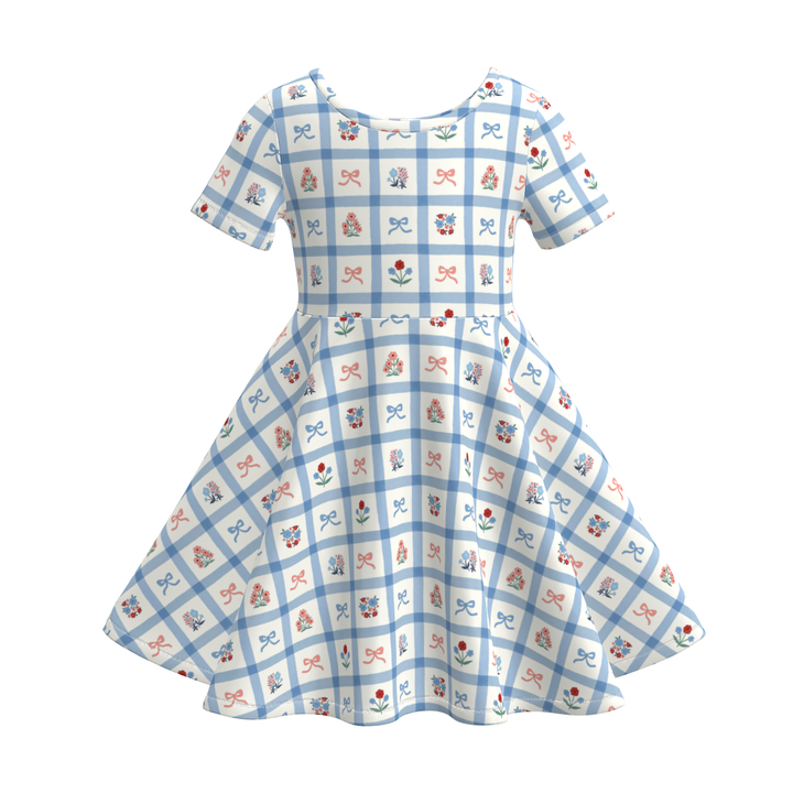 Girls short sleeved  Pastoral floral twirly dress for summer