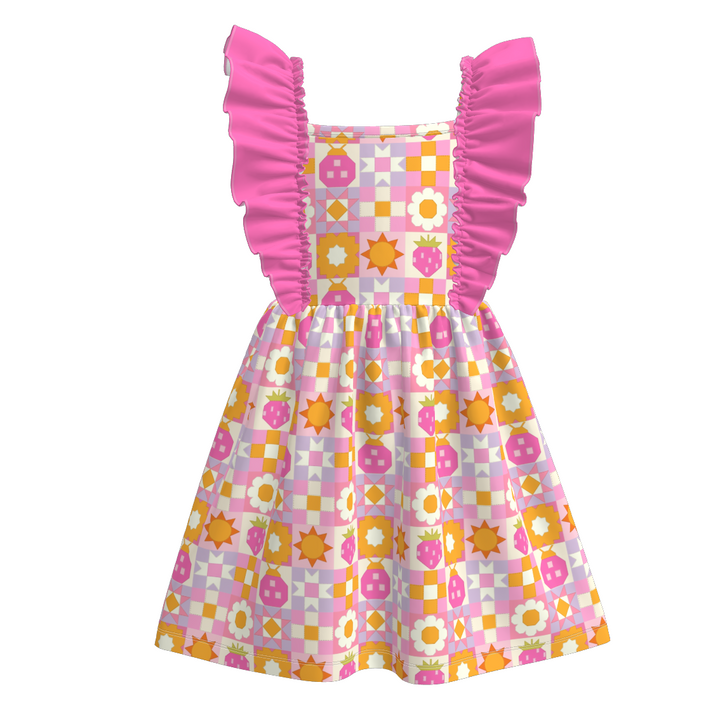 Girls' pastel flowers printed floral ruffle dress sibling outfits