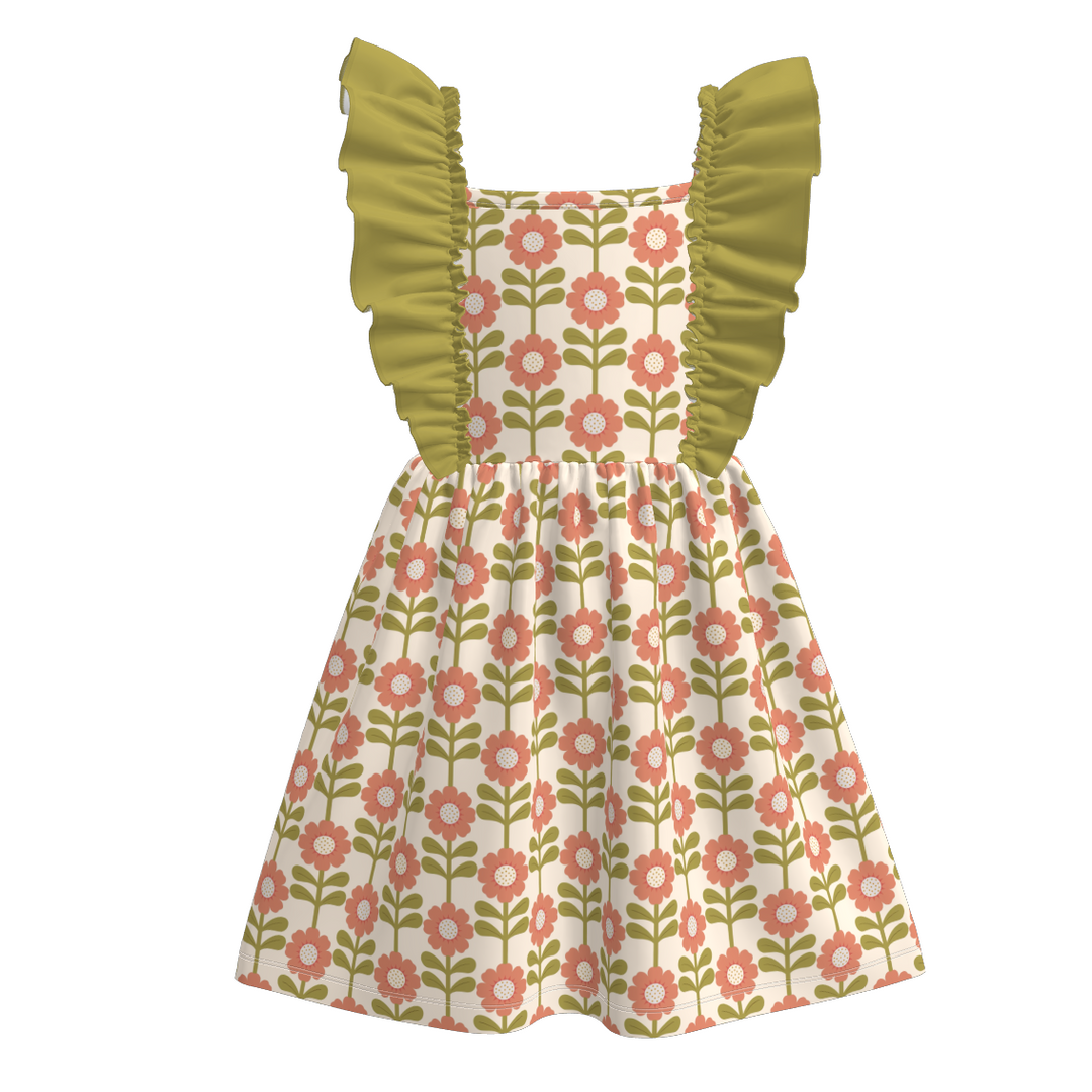 Girls' flowers printed floral ruffle dress sibling outfits