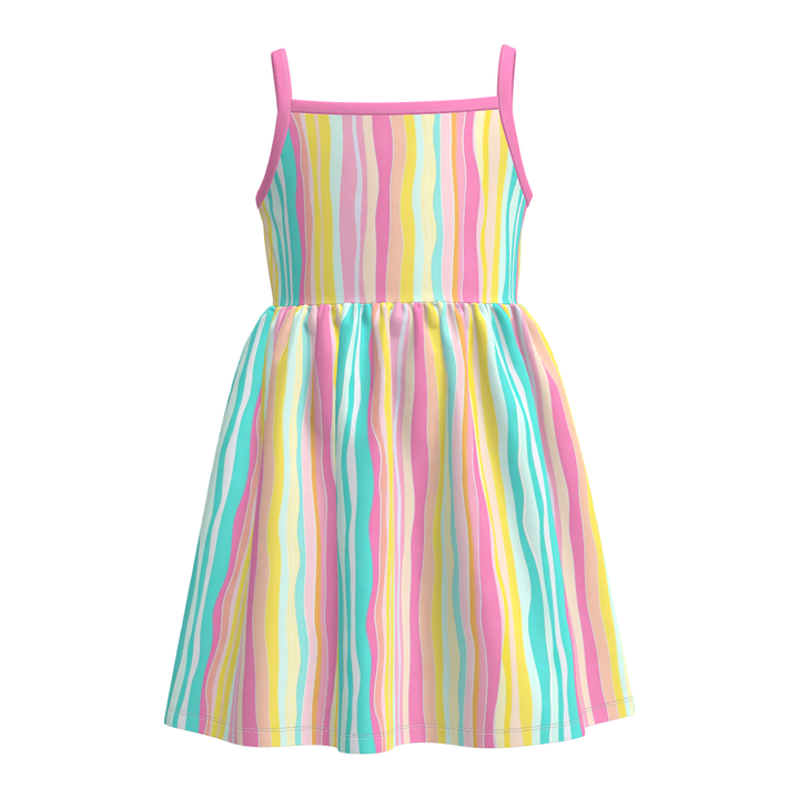 Girls Summer Rainbow-Striped Tank Dress