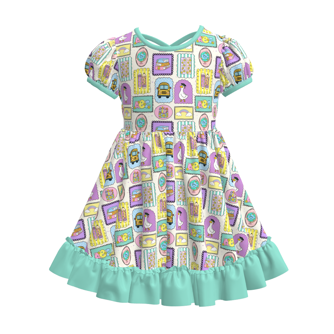 Back To School Girls short sleeved twirly dress