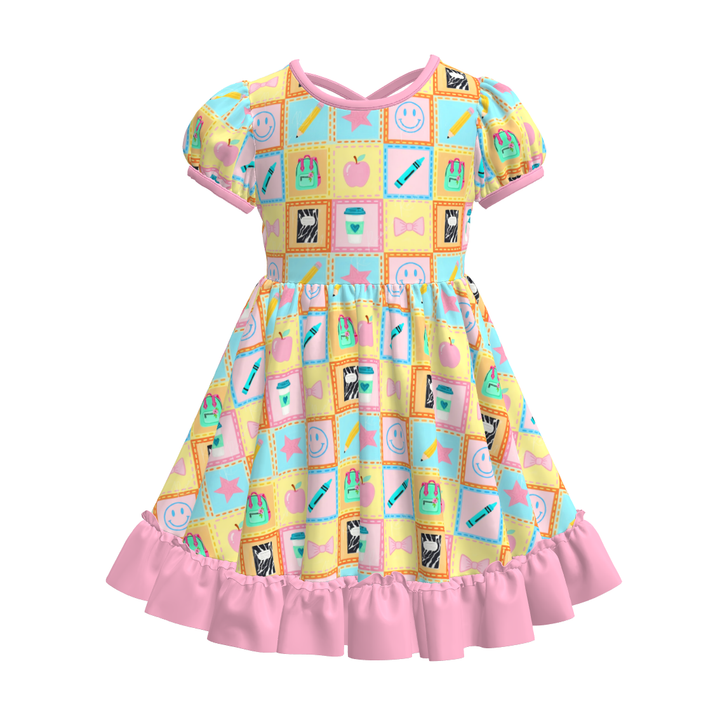 Back To School Girls short sleeved twirly dress