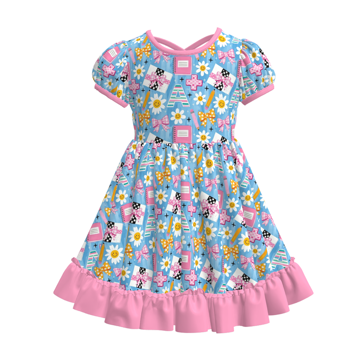 Back To School Girls short sleeved twirly dress