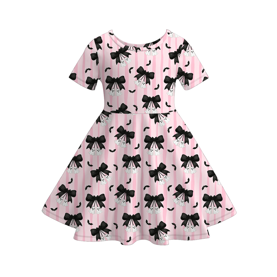 Girls Halloween bow BOO cute twirl ruffle dress