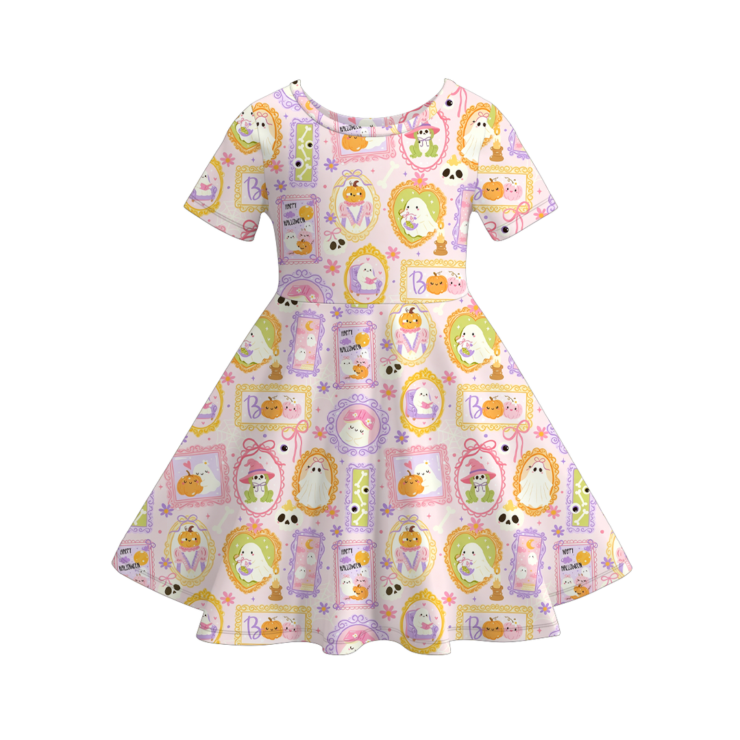Girls Halloween bow BOO cute twirl ruffle dress