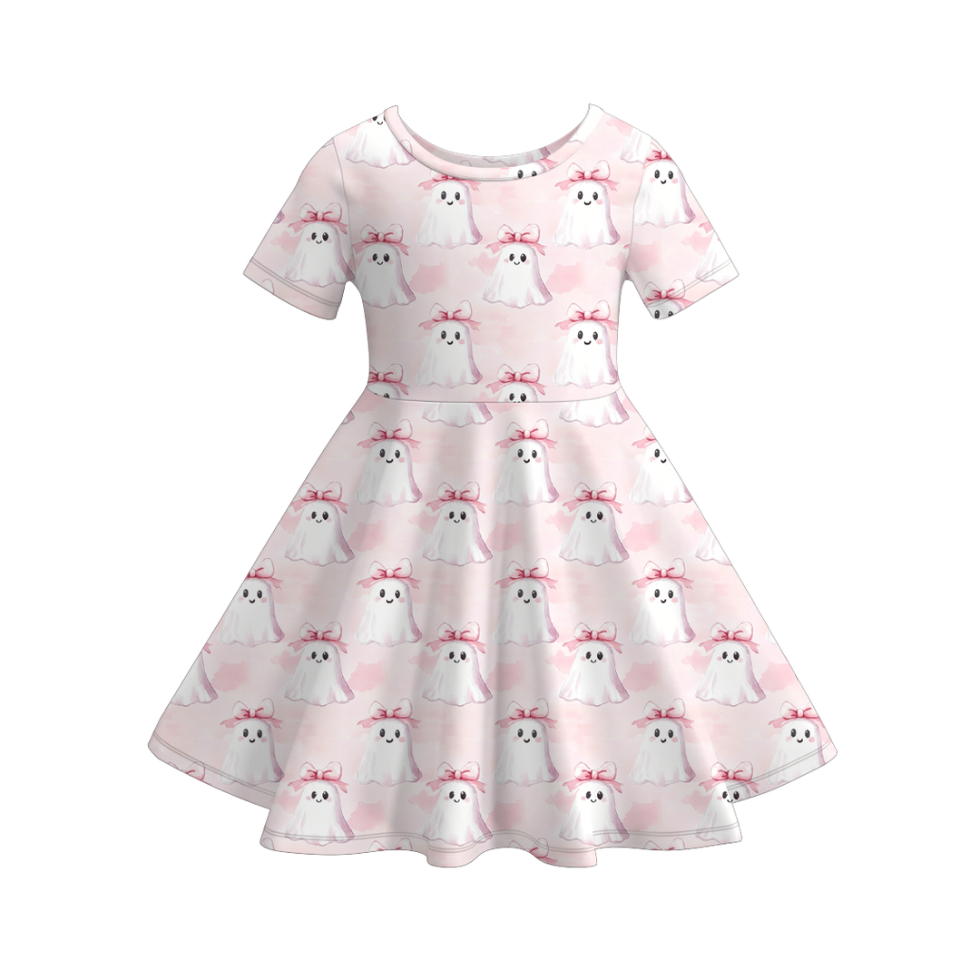 Girls Halloween bow BOO cute twirl ruffle dress