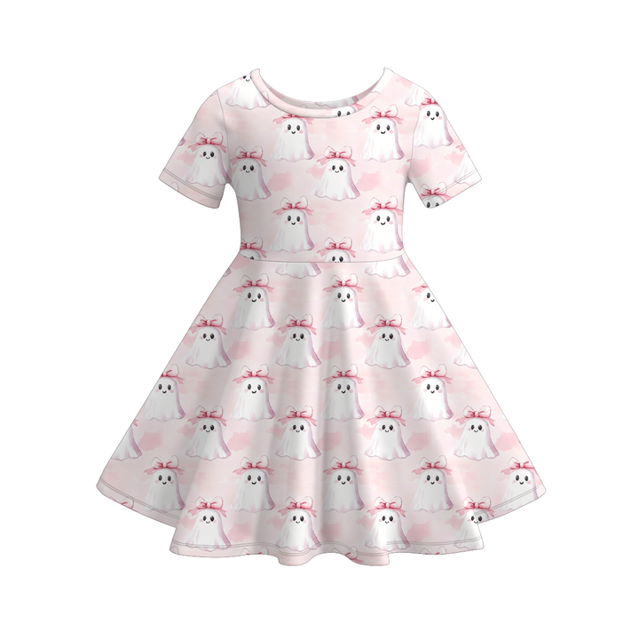 Girls Halloween bow BOO cute twirl ruffle dress