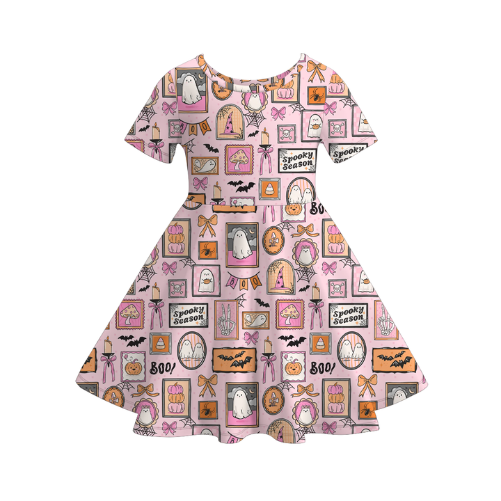 Girls Halloween bow BOO cute twirl ruffle dress