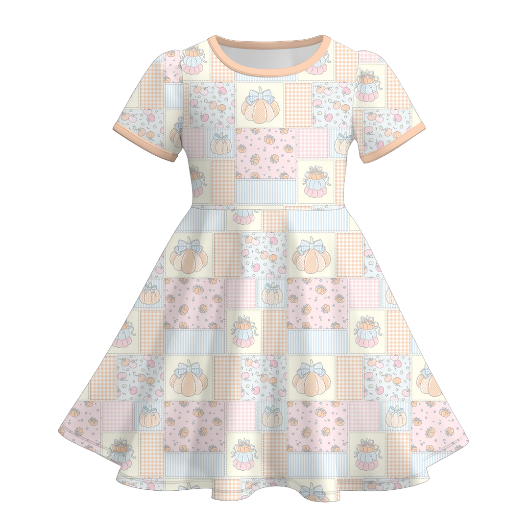 Girls Halloween colorful pumpkin twirl ruffle dress