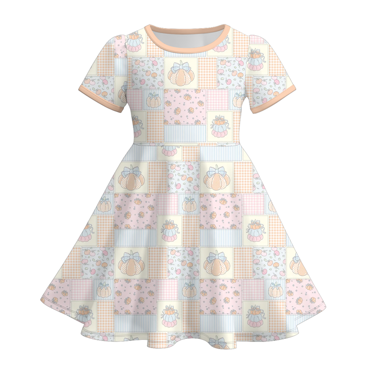 Girls Halloween colorful pumpkin twirl ruffle dress