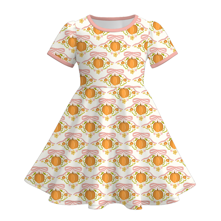 Girls Halloween colorful pumpkin twirl ruffle dress