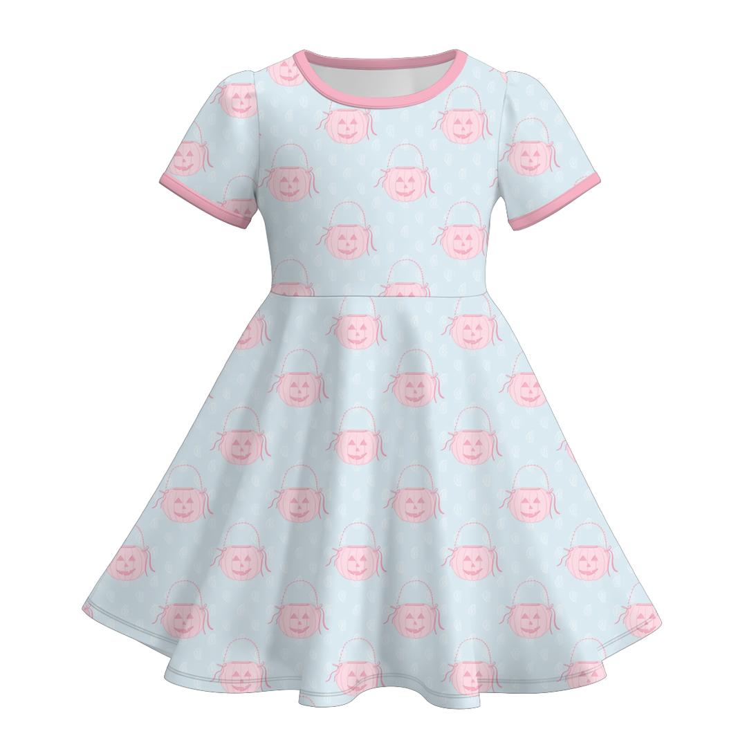 Girls Halloween colorful pumpkin twirl ruffle dress